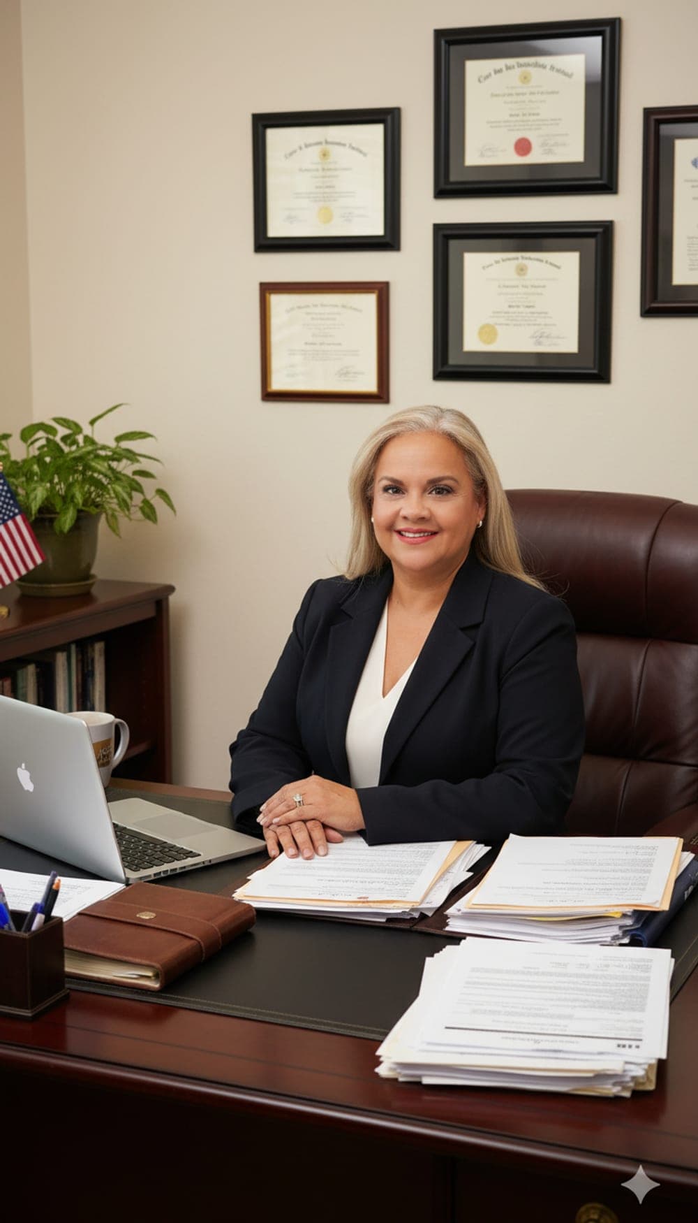 Fundadora de Balance Business Services LLC en su oficina de Norwalk, Connecticut